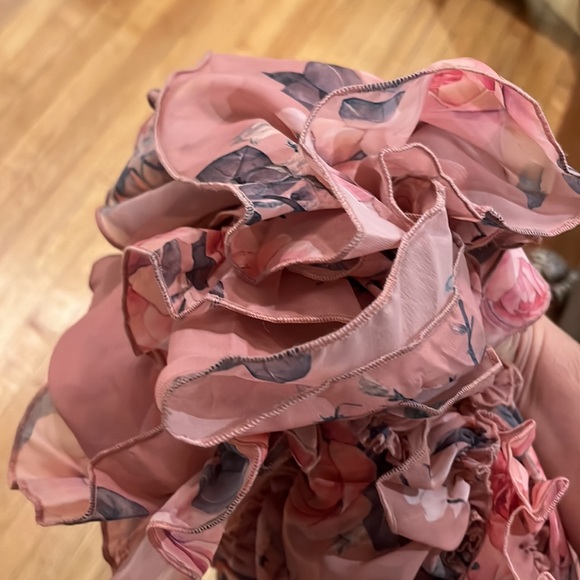 Mac Duggal RUFFLED CUT OUT CAP SLEEVE V NECK GOWN 9152 Rose Multicolor - Picture 16 of 17